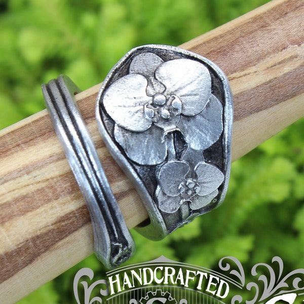 Orchid Ring - Adjustable - Wrap Style - Handcrafted Pewter by Doctor Gus - Beautiful Floral Antique Inspired Ring