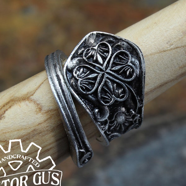 Four Leaf Clover Ring - Adjustable - Wrap Style - Handcrafted by Doctor Gus - Beautiful Antique Inspired Ring