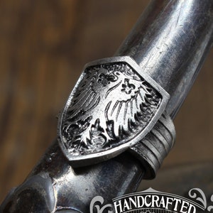 Adler Schild Ring - Verstellbar - Handgefertigt von Doctor Gus - Unisex - Verstellbare Herren Pewter Ringe - Siegelring Stil