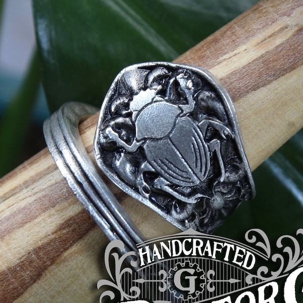 Scarab Ring - Adjustable - Wrap Style - Handcrafted Pewter by Doctor Gus - Beautiful Antique Inspired Insect Ring