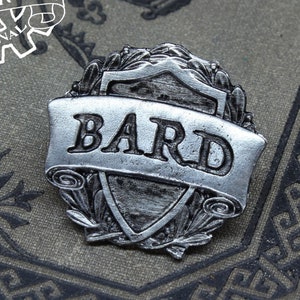 Bard Class Badge - RPG Character Class Pin - Handcrafted Pewter Accessories by Doctor Gus - SCA LARP Roleplaying Enamel Pin Badge Brooch