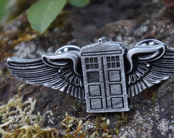 Pilot Wings - Time Lord Wings - 2 Inches Wide - Steampunk Pilot Wings - Doctor Gus Handcrafted Cosplay Accessories - Rank Badge Blue Box
