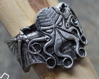 Cthulhu Ring - Handcrafted Pewter Ring - Adjustable Men's Ring - Doctor Gus Handmade Jewelry - Hydra Ring - Kraken ring - Octopus Squid