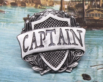 Captain Badge --- Pirate Crew Pin --- Handcrafted Pewter Accessories by Doctor Gus --- RPG LARP Character Cosplay --- Crew Rank Insignia