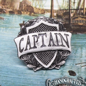 Captain Badge --- Pirate Crew Pin --- Handcrafted Pewter Accessories by Doctor Gus --- RPG LARP Character Cosplay --- Crew Rank Insignia