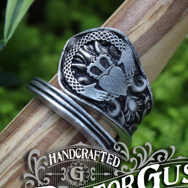 Claddagh Ring - Adjustable - Wrap Style - Handcrafted by Doctor Gus - Beautiful Antique Inspired Ring
