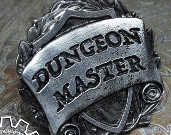Dungeon Master Badge - Gaming DM Character Class Pin - Handcrafted Pewter Accessories by Doctor Gus - RPG LARP Roleplaying Enamel Pin Badge