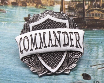 Commander Badge --- Pirate Crew Pin --- Handcrafted Pewter Accessories by Doctor Gus --- RPG LARP Character Cosplay --- Crew Rank Insignia