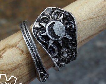 Sun and Moon Ring - Adjustable - Wrap Style - Handcrafted by Doctor Gus - Beautiful Antique Inspired Ring
