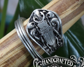 Stag Beetle Ring - Adjustable - Wrap Style - Handcrafted Pewter by Doctor Gus - Beautiful Antique Inspired Insect Ring