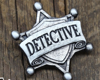 Detective Badge - Cosplay Pin - Handcrafted Pewter Accessories by Doctor Gus - RPG LARP Roleplaying Enamel Pin Badge