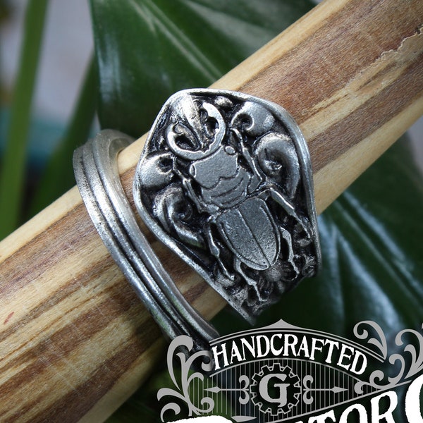 Stag Beetle Ring - Adjustable - Wrap Style - Handcrafted Pewter by Doctor Gus - Beautiful Antique Inspired Insect Ring