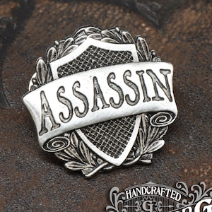 Assassin Class Badge - RPG Character Class Pin - Handcrafted Pewter Accessories by Doctor Gus - SCA LARP Roleplaying Enamel Pin Badge Brooch