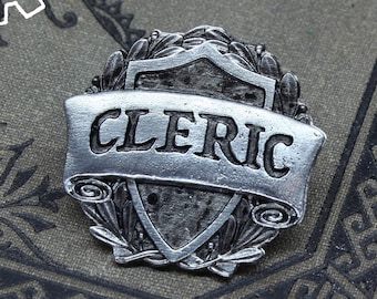 Cleric Class Badge - RPG Character Class Pin - Handcrafted Pewter Accessories by Doctor Gus - SCA LARP Roleplaying Enamel Pin Badge Brooch