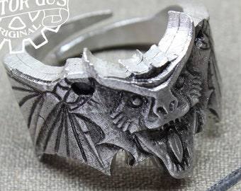 Dragon Ring - Handcrafted Pewter Ring - Adjustable Men's Ring - Doctor Gus Handmade Jewelry