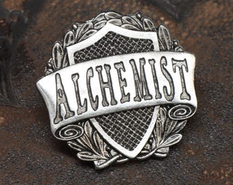 Alchemist Class Badge - RPG Character Class Pin - Handcrafted Pewter Accessories by Doctor Gus - LARP Roleplaying Enamel Pin Badge Brooch