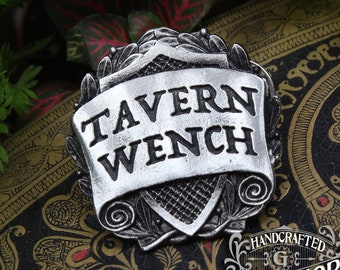 Tavern Wench Badge - RPG Character Class Pin - Handcrafted Pewter Accessories by Doctor Gus - SCA Gaming LARP Roleplaying Enamel Pin Badge