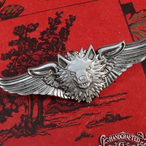 Air Wolf Pilot Wings - Wolf Pin - Steampunk Wolf Pilot Wings - Doctor Gus Handcrafted Cosplay Accessories - Rank Badge RPG Insignia LARP