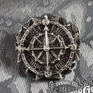 Compass Badge - Heraldry Cosplay Pin - Handcrafted Pewter Accessories by Doctor Gus Designs - Kilt Pin - RPG LARP Enamel Pin Badge SCA