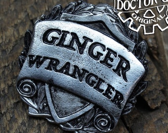 Ginger Wrangler Badge - RPG Character Class Pin - Handcrafted Pewter Accessories by Doctor Gus - SCA LARP Roleplaying Enamel Pin Badge