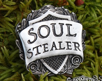 Soul Stealer Badge - RPG Character Class Status Pin - Handcrafted Pewter Accessories by Doctor Gus - LARP SCA Cosplay Roleplaying Swag