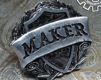 Maker Class Badge - RPG Character Class Pin - Handcrafted Pewter Accessories by Doctor Gus - SCA LARP Roleplaying Enamel Pin Badge Brooch