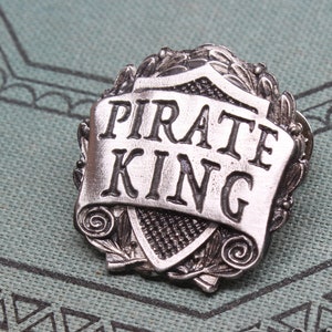 Pirate King Badge --- Pirate Crew Pin --- Handcrafted Pewter Accessories by Doctor Gus --- RPG LARP Character Cosplay