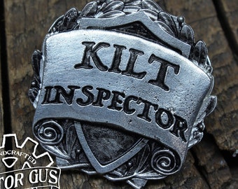 Kilt Inspector Badge - RPG Character Class Pin - Handcrafted Pewter Accessories by Doctor Gus - SCA LARP Roleplaying Enamel Pin Badge