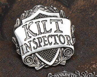 Kilt Inspector Badge - RPG Character Class Pin - Handcrafted Pewter Accessories by Doctor Gus - SCA LARP Roleplaying Enamel Pin Badge