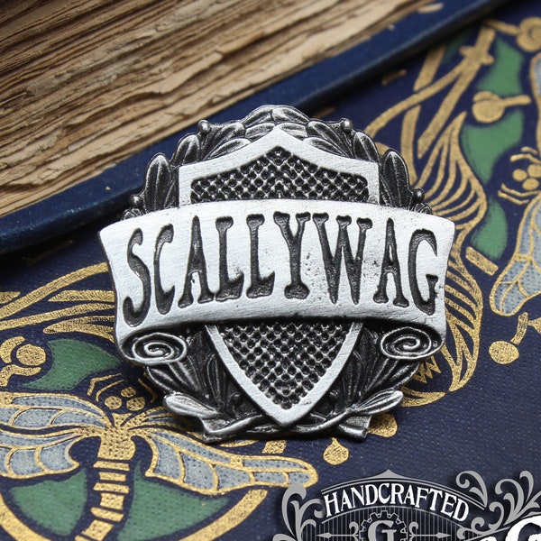 Scallywag Class Badge - RPG Character Class Pin - Handcrafted Pewter Accessories by Doctor Gus  SCA LARP Roleplaying Enamel Pin Badge Brooch