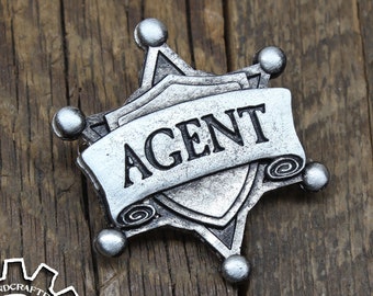 Agent Badge - Cosplay Pin - Handcrafted Pewter Accessories by Doctor Gus - RPG LARP Roleplaying Enamel Pin Badge