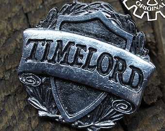 Timelord Class Badge - RPG Character Class Pin - Handcrafted Pewter Accessories by Doctor Gus - LARP Roleplaying Enamel Pin Badge Brooch