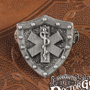 Medic Badge - Healer Heraldry Cosplay Pin - Handcrafted Pewter Accessories by Doctor Gus Designs - Kilt Pin - RPG LARP Enamel Pin Badge SCA