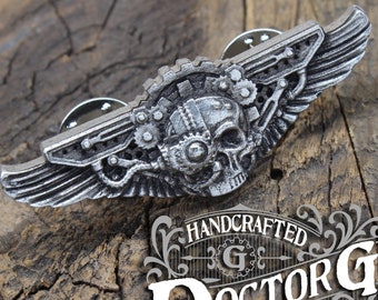 Machine God Pilot Wings - 2 Inch Wide - Biomechanical Steampunk Pilot Wings - Doctor Gus Handcrafted Cosplay Accessories