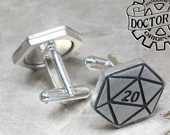 Gemelos Natural Twenty - Gemelos D20 - Regalos de boda para jugadores del Doctor Gus - Traje y corbata - Mazmorras - Padrinos de boda geek - Dragones - Dados