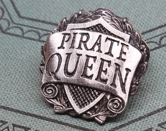 Pirate Queen Badge --- Pirate Crew Pin --- Handcrafted Pewter Accessories by Doctor Gus --- RPG LARP Character Cosplay