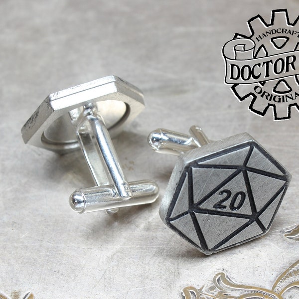 Natural Twenty Cufflinks - D20 Cuff Links - Gamer Wedding Gifts by Doctor Gus - Suit and Tie - Dungeons - Geek Groomsmen - Dragons - Dice