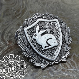 Rabbit Heraldic Badge - Heraldry Cosplay Pin - Handcrafted Pewter Accessories by Doctor Gus - RPG LARP Roleplaying Enamel Pin Badge SCA