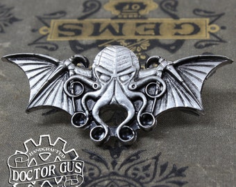 Cthulhu Pilot Wings - Hydra Pilot Wings - Large - Steampunk Pilot Wings - Doctor Gus Handcrafted Cosplay Accessories Rank RPG Insignia LARP