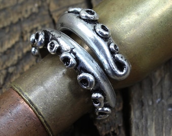 Tentacle Ring - Handmade Artisan Pewter - Octopus Tentacle Ring - Squid Tentacle Ring - Adjustable - Steampunk Cephalopod Jewelry Doctorgus