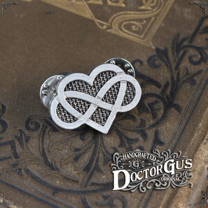 Polyamory Pin Poly Pride Infinity Heart Handcrafted Pewter Accessories Doctor Gus RPG LARP Kilt Pin Badge SCA image 2