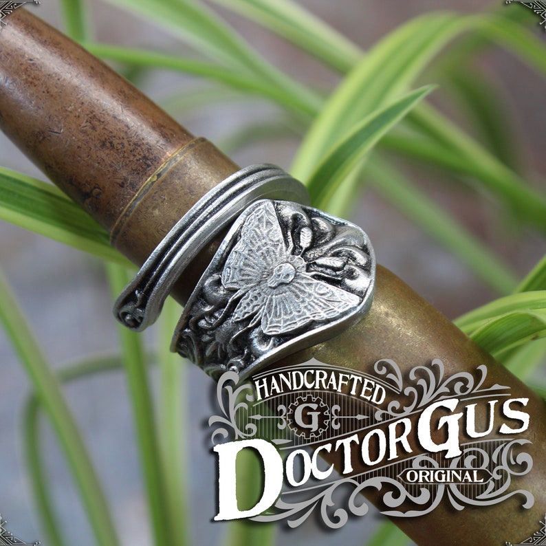 Death's-head Hawkmoth Ring Adjustable Wrap Style Handcrafted Pewter by Doctor Gus Beautiful Antique Inspired Insect Ring image 3