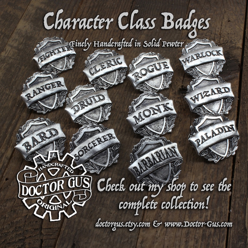 RPG Character Class Pin Handcrafted Pewter Accessories by Doctor Gus SCA LARP Roleplaying Enamel Pin Badge Brooch Sorcerer Class Badge