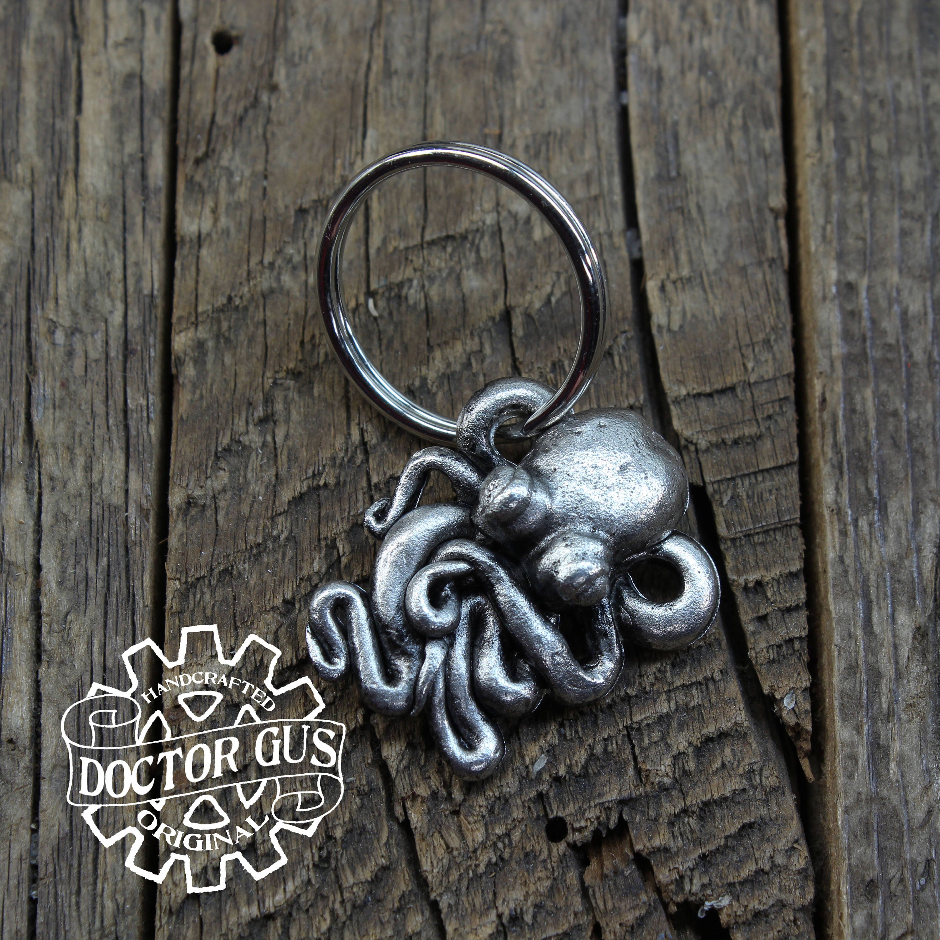 Octopus Keychain Handmade Artisan Pewter Octopus Squid