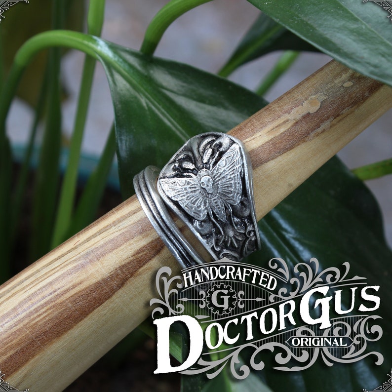 Death's-head Hawkmoth Ring Adjustable Wrap Style Handcrafted Pewter by Doctor Gus Beautiful Antique Inspired Insect Ring image 5