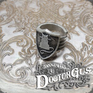 Cat Shield Ring Adjustable Handcrafted by Doctor Gus Unisex Adjustable Men's Pewter Rings Signet Ring Style image 3