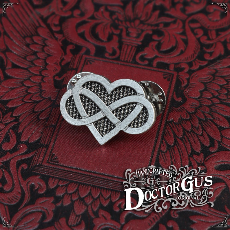 Polyamory Pin Poly Pride Infinity Heart Handcrafted Pewter Accessories Doctor Gus RPG LARP Kilt Pin Badge SCA image 1