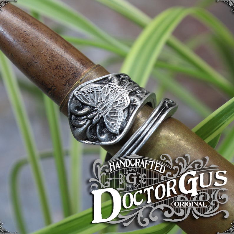 Luna Moth Ring Adjustable Wrap Style Handcrafted Pewter by Doctor Gus Beautiful Antique Inspired Insect Ring image 5