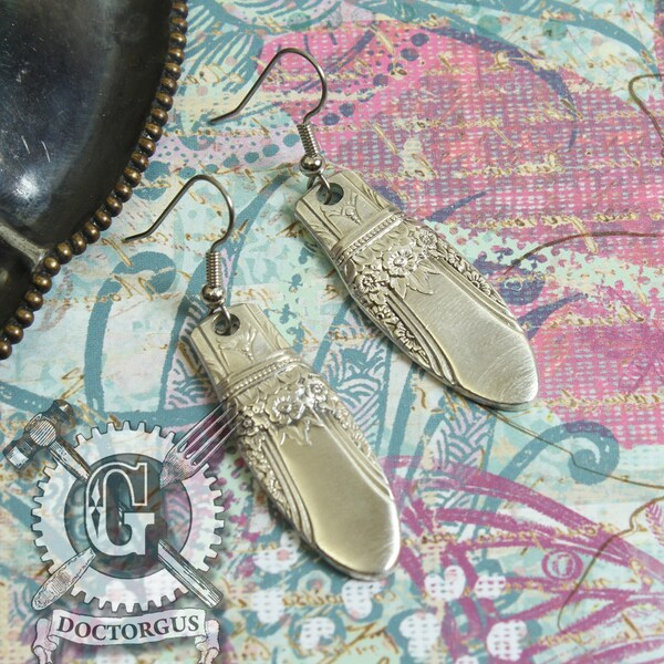 First Love 1937 Spoon Earrings - Handcrafted by Doctor Gus from Upcycled Vintage Silverware - Sterling Silver Plated Bohemian Style