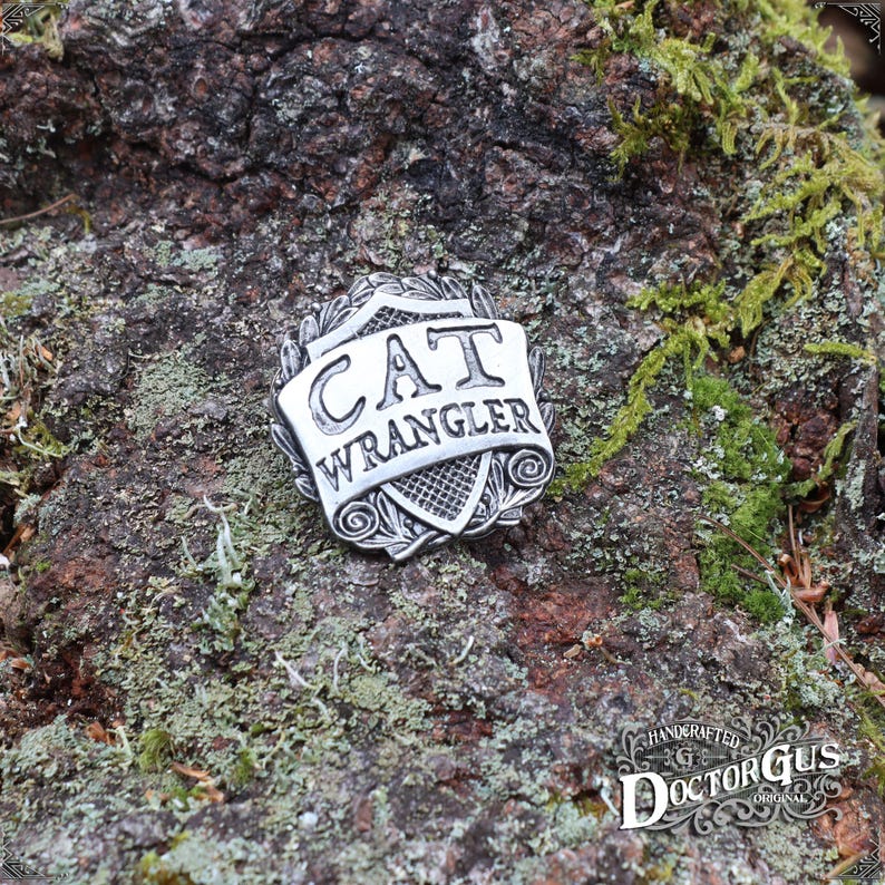Cat Wrangler Badge – Solid Pewter RPG Character Class Pin, Handcrafted ...
